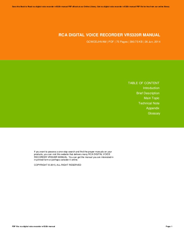 Rca vr5320r digital voice recorder manual